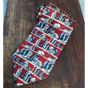 Museum Artifacts Men's 100% Silk Tie Neckties Book Shelf Library Red Cre…